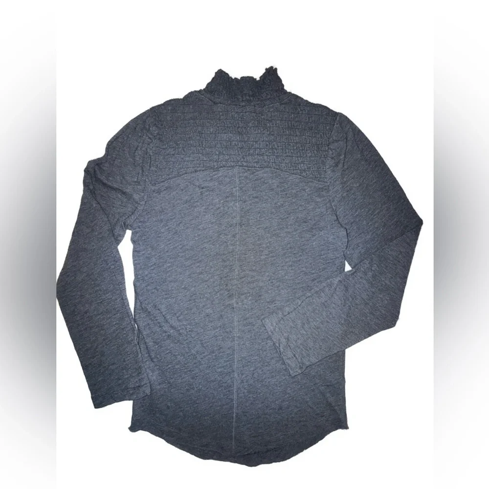 Free People Smocked Jersey Top High Neck Long Sleeve Charcoal Grey | Size Large - Picture 4 of 9